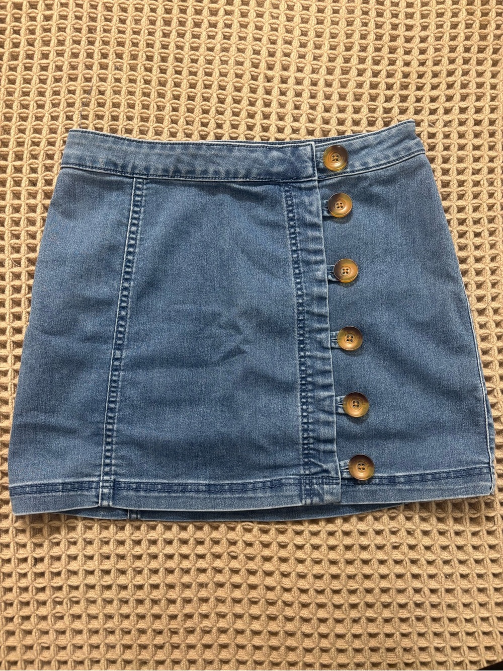 Free People Light Blue Button-Front Denim Mini Skirt